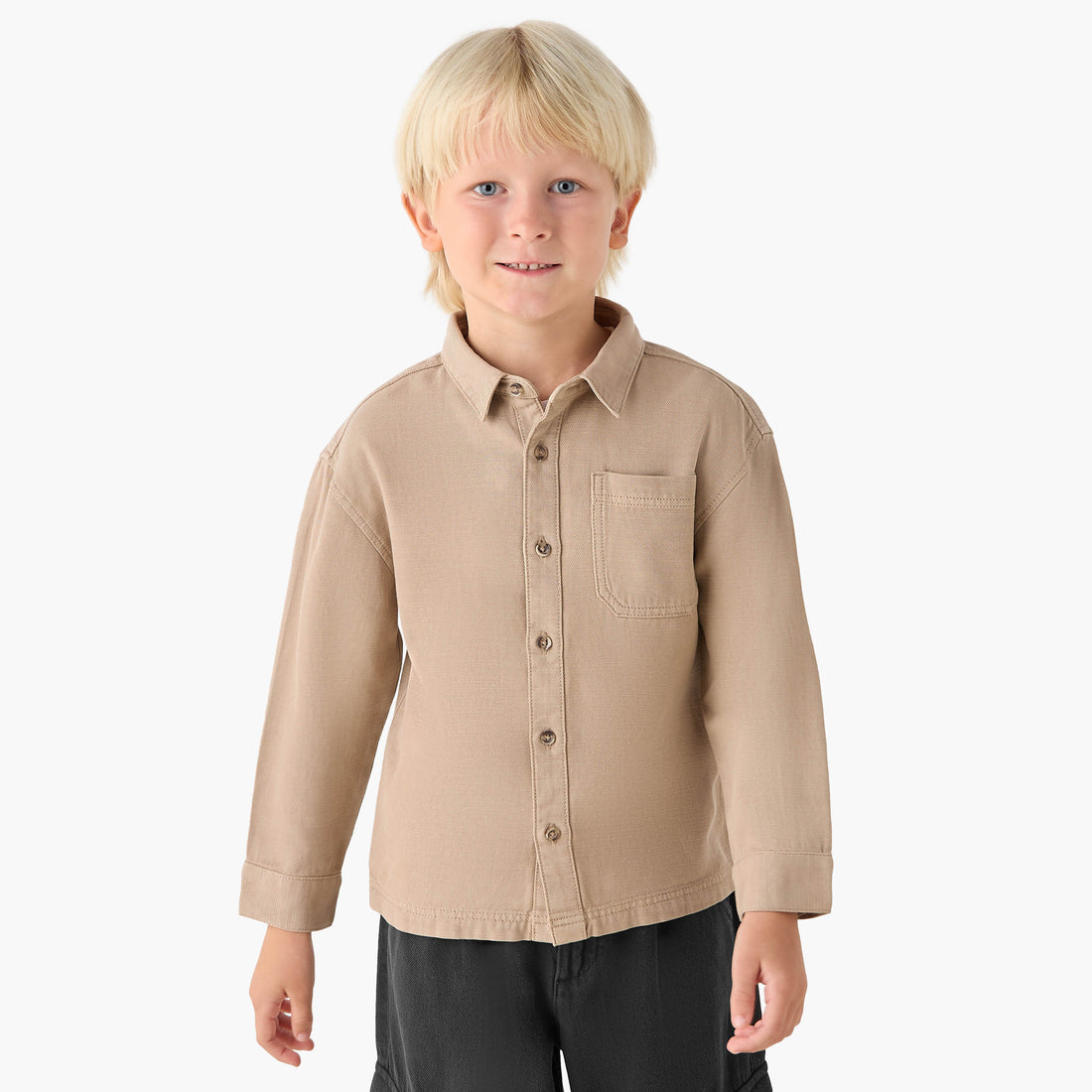 Juniors Long Sleeves Shirt with Chest Pocket - Beige / 1-2 yrs