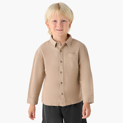 Juniors Long Sleeves Shirt with Chest Pocket - Beige / 1-2 yrs