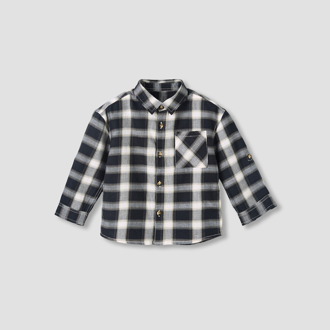 Juniors Long Sleeves Shirt with Checked Design - Black / 1-2 yrs