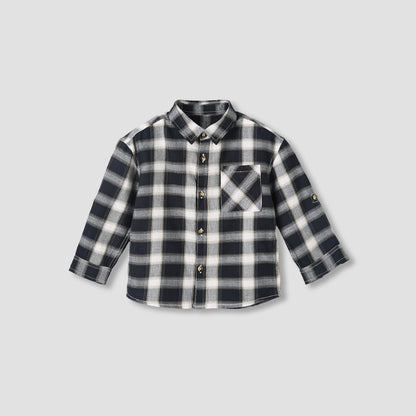 Juniors Long Sleeves Shirt with Checked Design - Black / 1-2 yrs