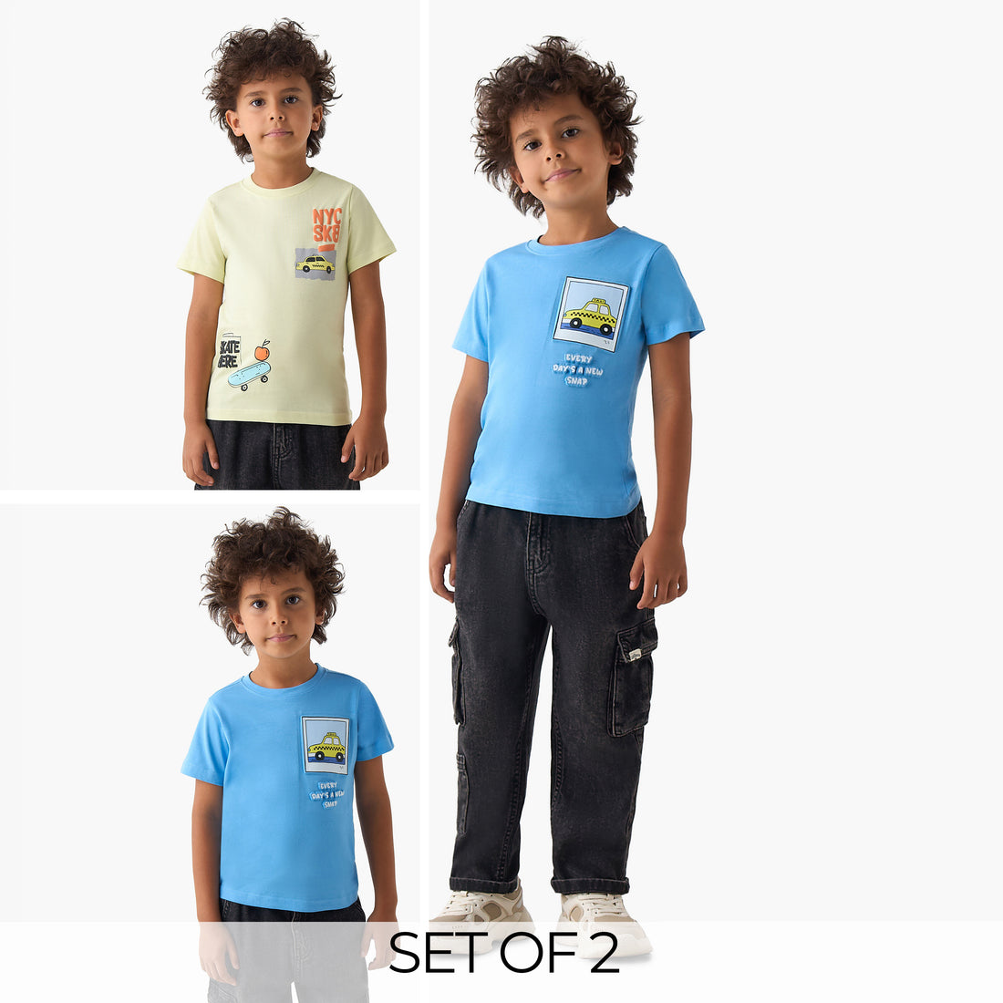 Pack of 2 Juniors Crew Neck Short Sleeves T-shirt with Graphic Print - Multicolour / 1-2 yrs