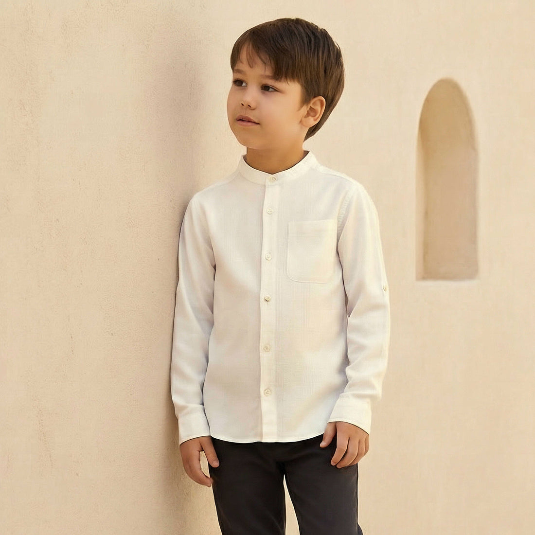 Juniors Long Sleeves Shirt with Pockets - Cream / 1-2 yrs