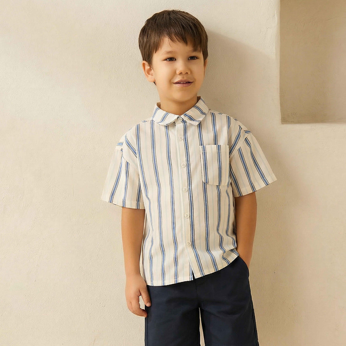 Juniors Short Sleeve Shirt with Stripes - White / 1-2 yrs
