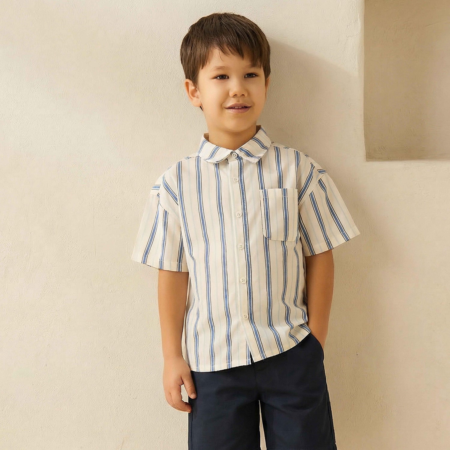 Juniors Short Sleeve Shirt with Stripes - White / 1-2 yrs