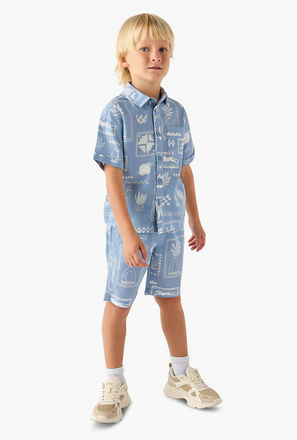Juniors Collared Short Sleeves Shirt and Shorts Set with Fun Print