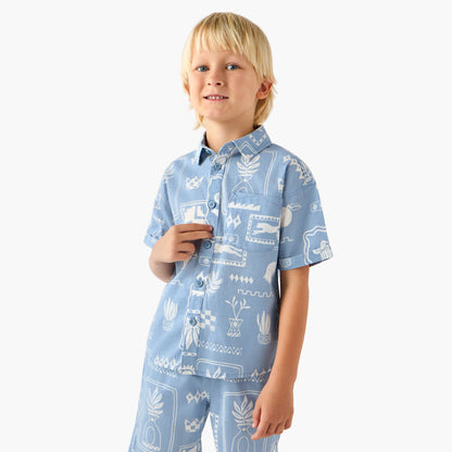 Juniors Collared Short Sleeves Shirt and Shorts Set with Fun Print