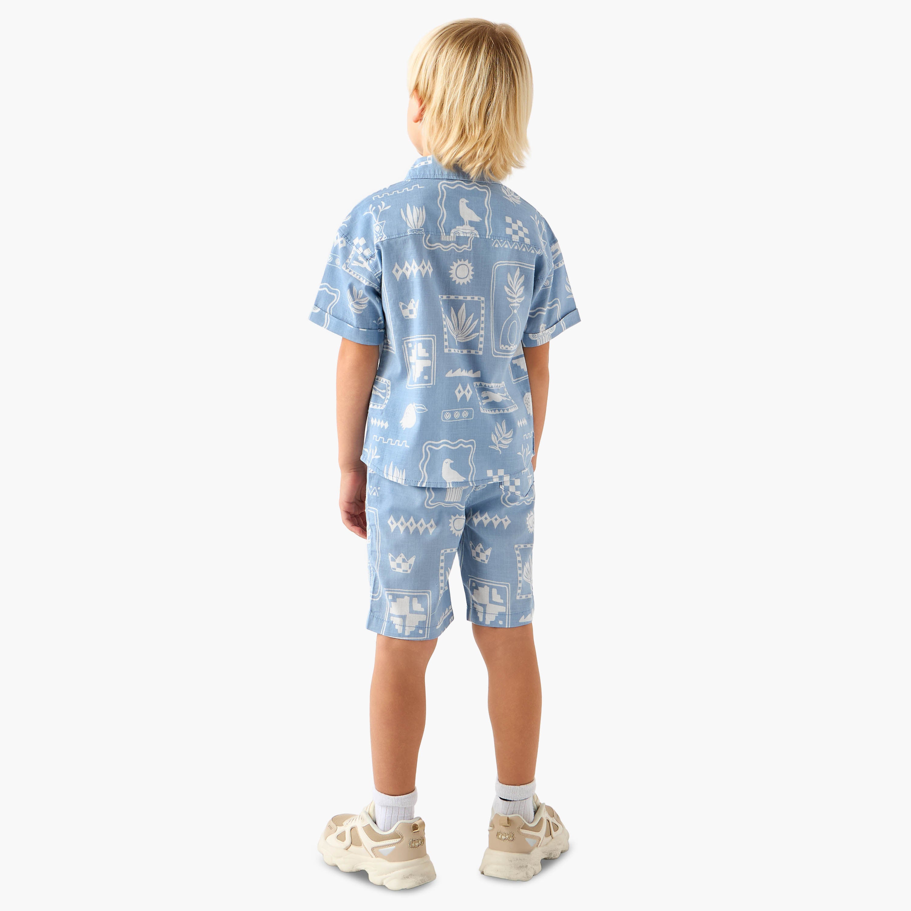 Juniors Collared Short Sleeves Shirt and Shorts Set with Fun Print