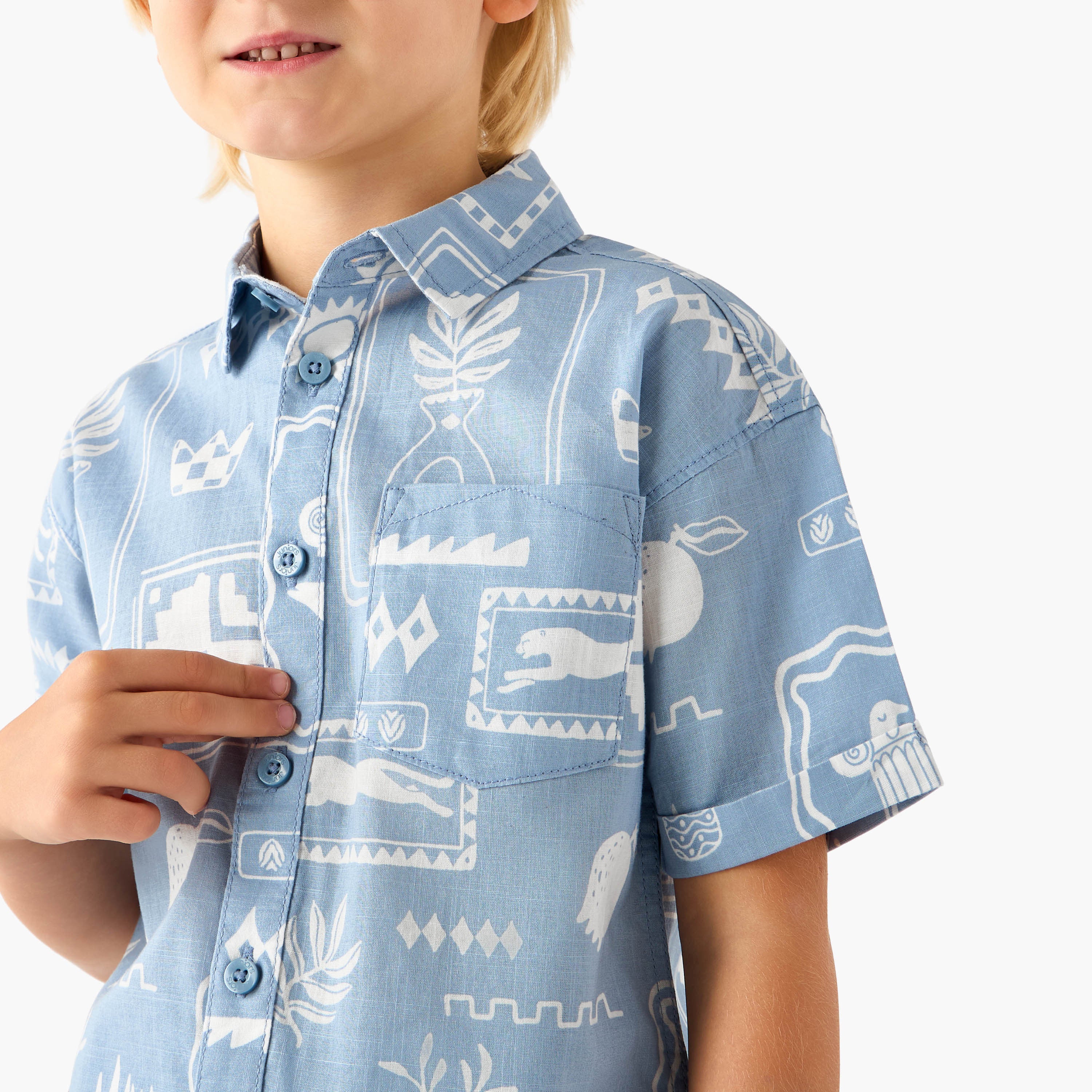 Juniors Collared Short Sleeves Shirt and Shorts Set with Fun Print
