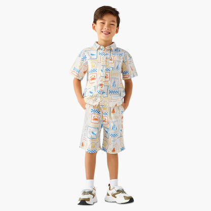 Juniors Collared Short Sleeves Shirt and Shorts Set with Fun Print