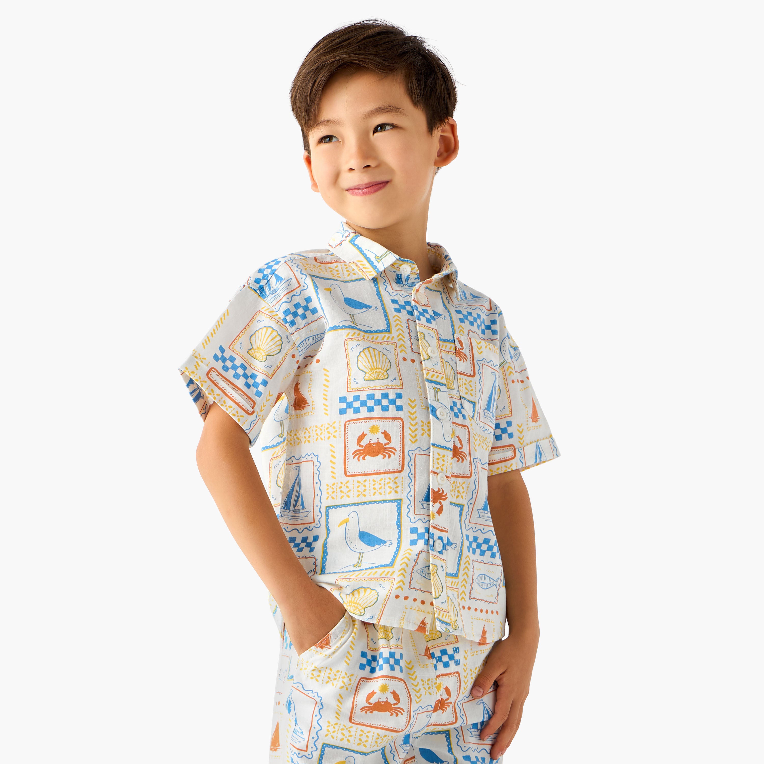 Juniors Collared Short Sleeves Shirt and Shorts Set with Fun Print