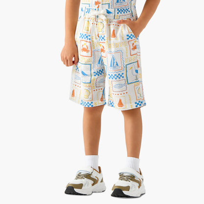 Juniors Collared Short Sleeves Shirt and Shorts Set with Fun Print