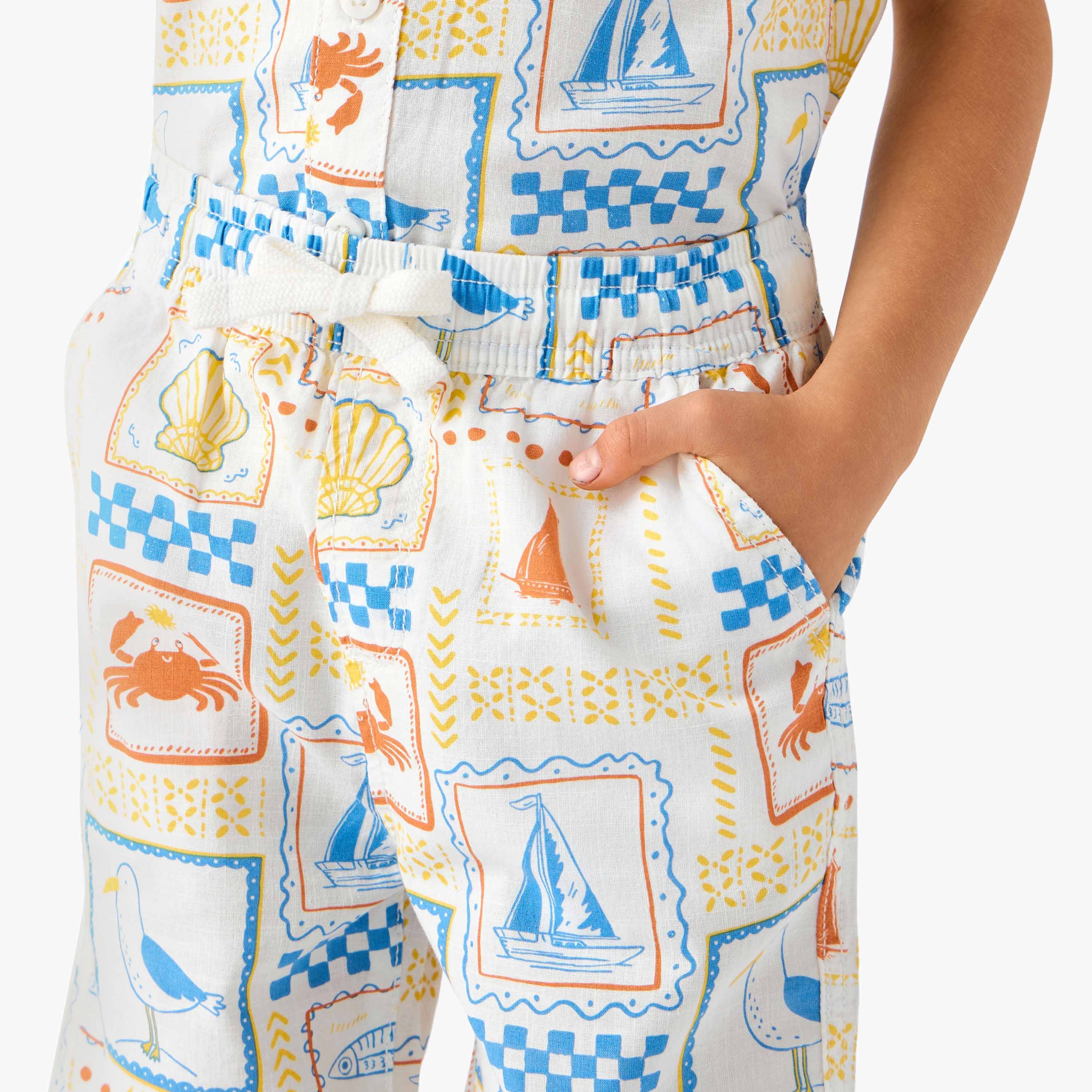 Juniors Collared Short Sleeves Shirt and Shorts Set with Fun Print