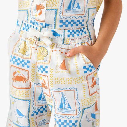 Juniors Collared Short Sleeves Shirt and Shorts Set with Fun Print