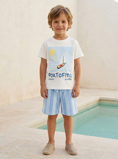 Set of 3 Juniors Crew Neck Short Sleeve T-shirt and Shorts Set with Nautical Print-boys-clothing-setsandcoords-image-2