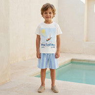 Set of 3 Juniors Crew Neck Short Sleeve T-shirt and Shorts Set with Nautical Print-undefined-image-1