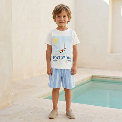 Set of 3 Juniors Crew Neck Short Sleeve T-shirt and Shorts Set with Nautical Print