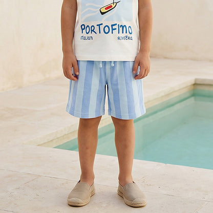 Set of 3 Juniors Crew Neck Short Sleeve T-shirt and Shorts Set with Nautical Print