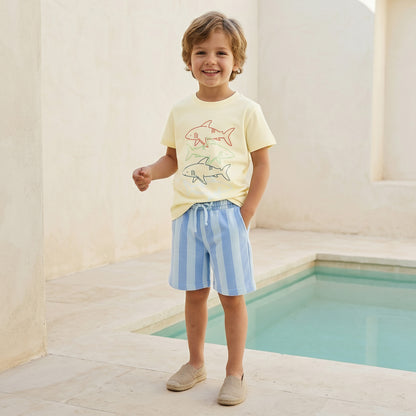 Set of 3 Juniors Crew Neck Short Sleeve T-shirt and Shorts Set with Nautical Print
