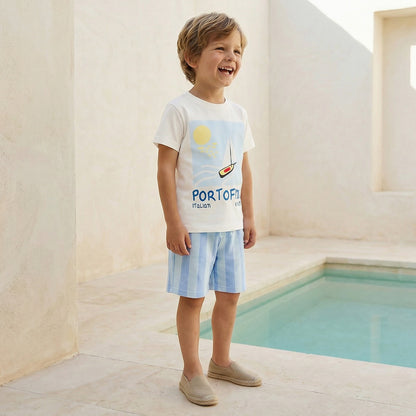 Set of 3 Juniors Crew Neck Short Sleeve T-shirt and Shorts Set with Nautical Print