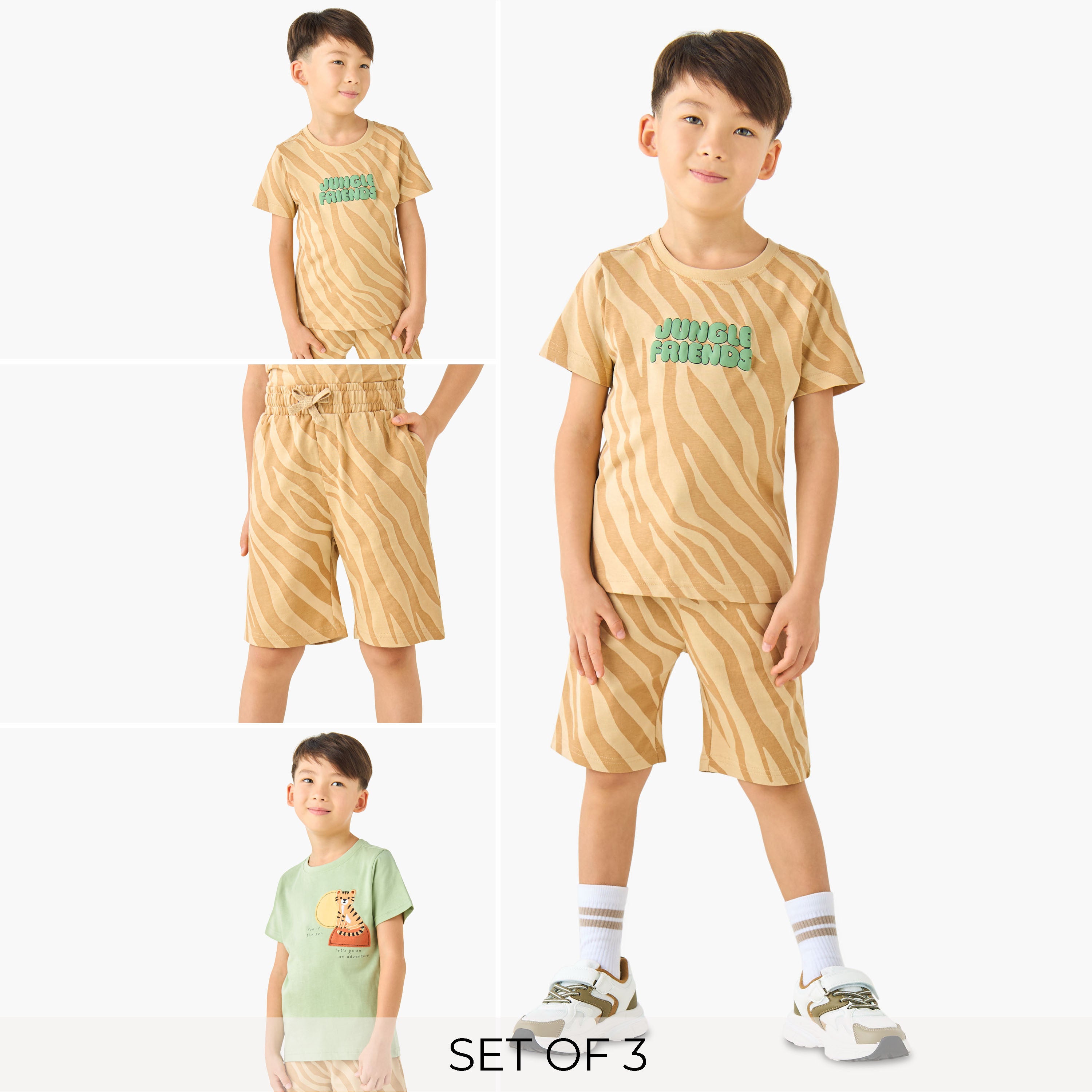 Set of 3 Juniors Crew Neck Short Sleeves T-shirt and Shorts Set with Print