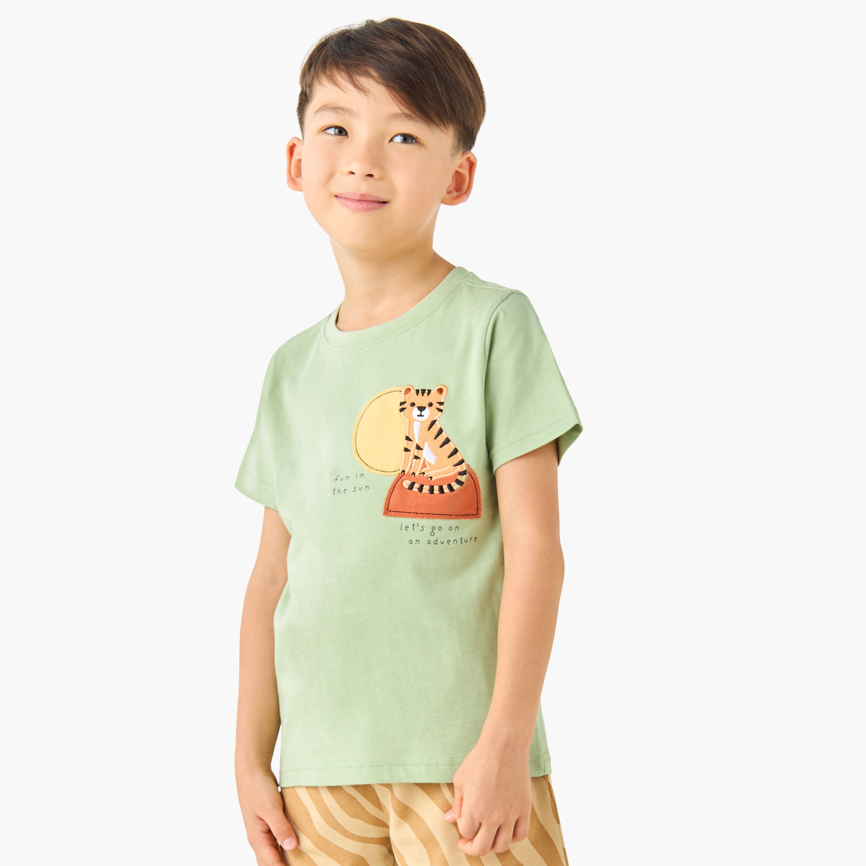 Set of 3 Juniors Crew Neck Short Sleeves T-shirt and Shorts Set with Print
