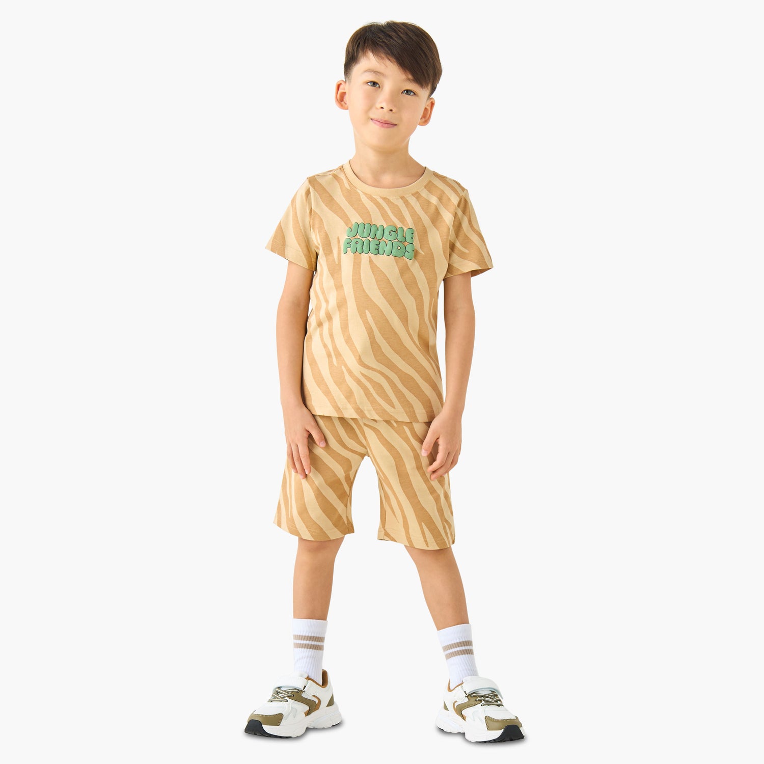Set of 3 Juniors Crew Neck Short Sleeves T-shirt and Shorts Set with Print