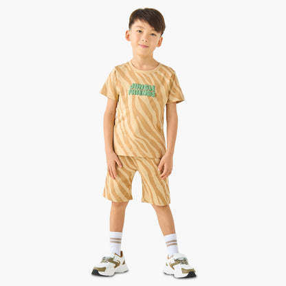 Set of 3 Juniors Crew Neck Short Sleeves T-shirt and Shorts Set with Print