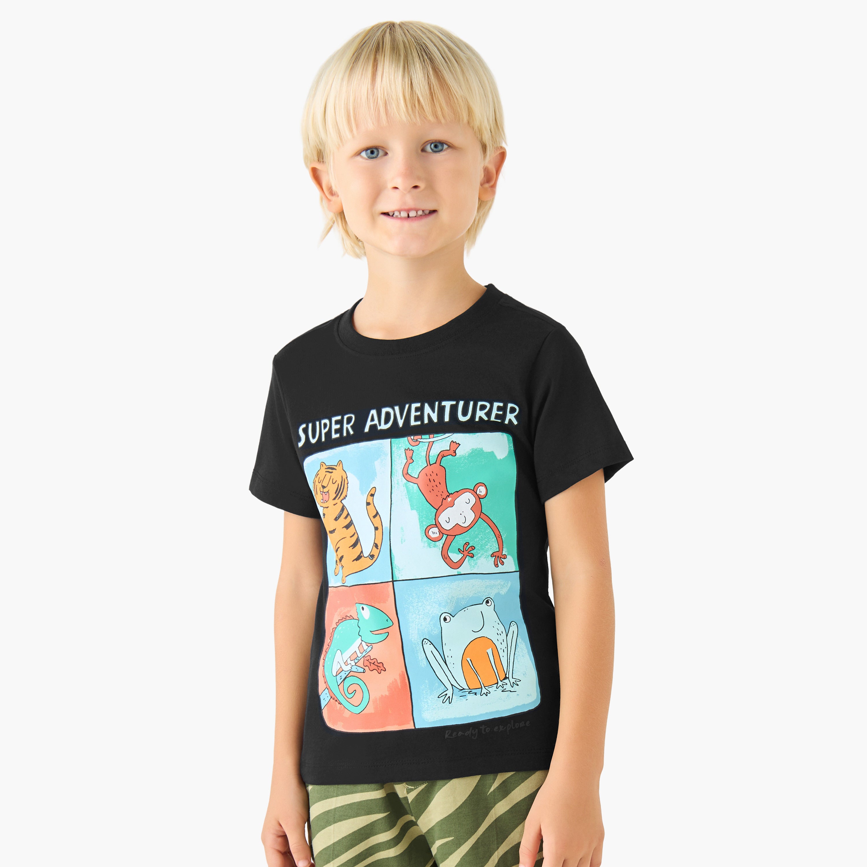 Set of 3 Juniors Crew Neck Short Sleeves T-shirt and Shorts Set with Print