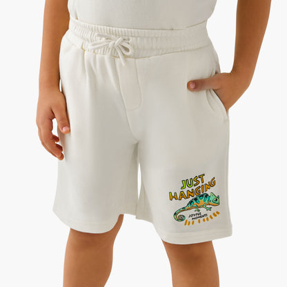 Juniors Collared Neck Short Sleeve Polo T-shirt and Shorts Set with Chameleon Print