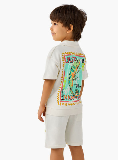 Juniors Collared Neck Short Sleeve Polo T-shirt and Shorts Set with Chameleon Print-boys-clothing-setsandcoords-image-4