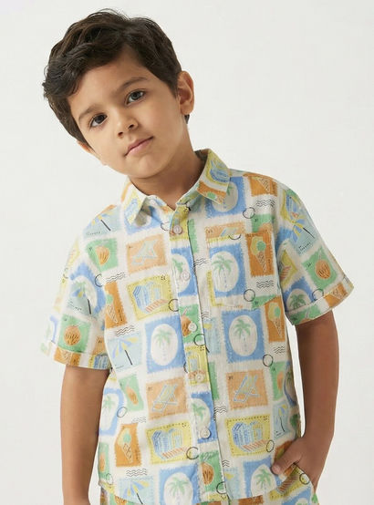 Juniors Collared Short Sleeves Shirt and Shorts Set with Tile Print-boys-clothing-setsandcoords-image-2