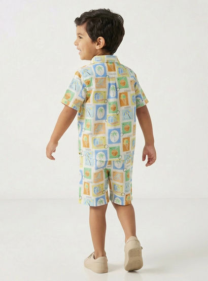 Juniors Collared Short Sleeves Shirt and Shorts Set with Tile Print-boys-clothing-setsandcoords-image-3