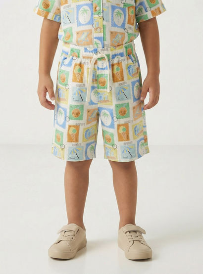 Juniors Collared Short Sleeves Shirt and Shorts Set with Tile Print-boys-clothing-setsandcoords-image-4