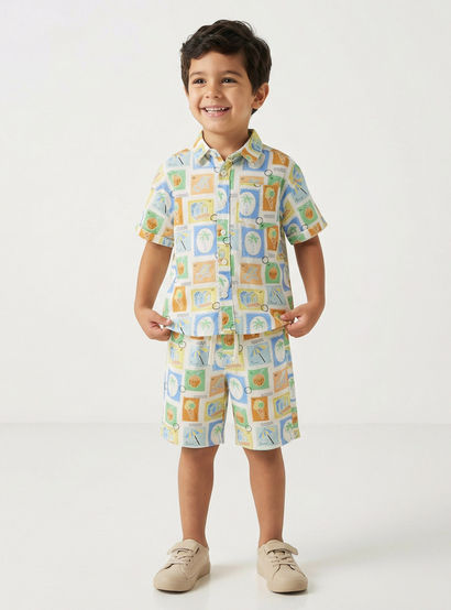 Juniors Collared Short Sleeves Shirt and Shorts Set with Tile Print-boys-clothing-setsandcoords-image-7