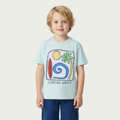 Juniors Crew Neck Short Sleeves T-shirt and Shorts Set with Graphic Print