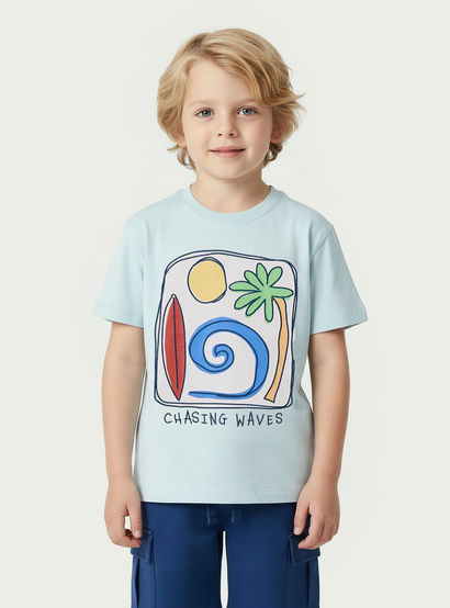 Juniors Crew Neck Short Sleeves T-shirt and Shorts Set with Graphic Print-boys-clothing-setsandcoords-image-2