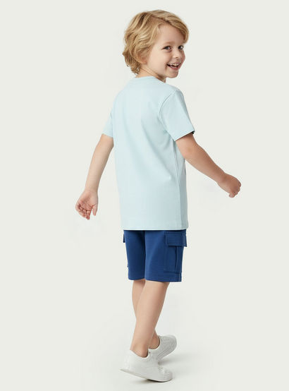 Juniors Crew Neck Short Sleeves T-shirt and Shorts Set with Graphic Print-boys-clothing-setsandcoords-image-4