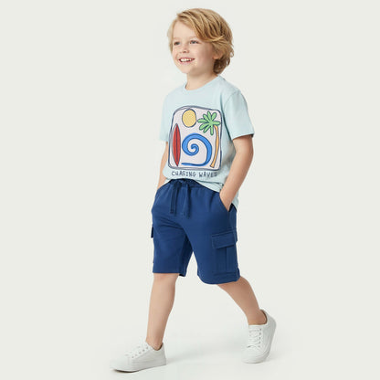 Juniors Crew Neck Short Sleeves T-shirt and Shorts Set with Graphic Print