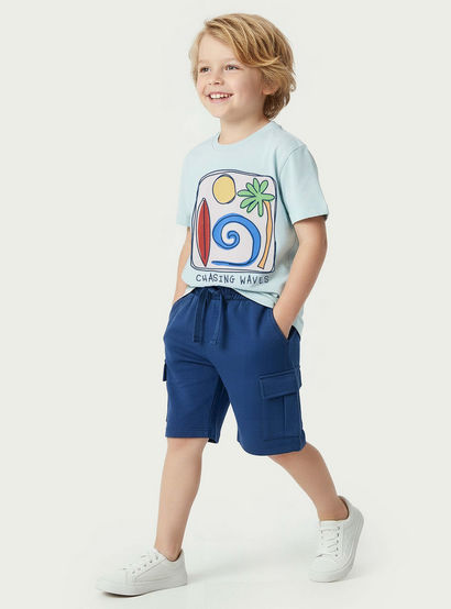 Juniors Crew Neck Short Sleeves T-shirt and Shorts Set with Graphic Print-boys-clothing-setsandcoords-image-5
