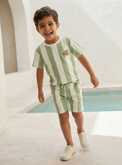 Juniors Crew Neck T-shirt and Shorts Set with Stripes-boys-clothing-setsandcoords-image-1