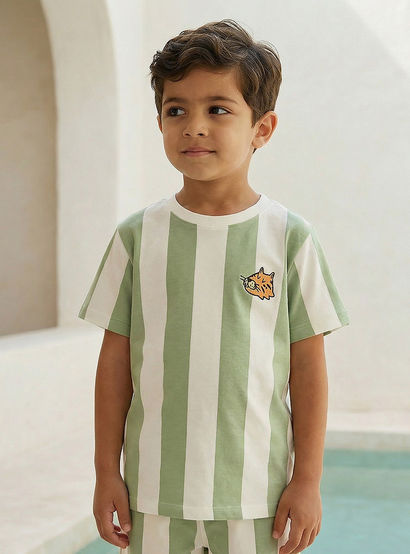 Juniors Crew Neck T-shirt and Shorts Set with Stripes-boys-clothing-setsandcoords-image-2