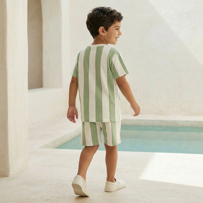 Juniors Crew Neck T-shirt and Shorts Set with Stripes