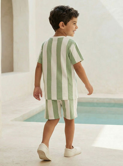Juniors Crew Neck T-shirt and Shorts Set with Stripes-boys-clothing-setsandcoords-image-3