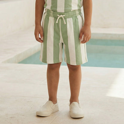 Juniors Crew Neck T-shirt and Shorts Set with Stripes