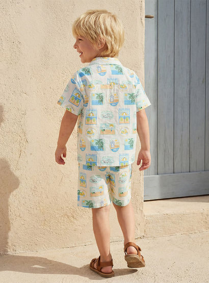 Juniors Camp Collar Short Sleeve Shirt and Shorts Set with Beach Vacation Print-boys-clothing-setsandcoords-image-4