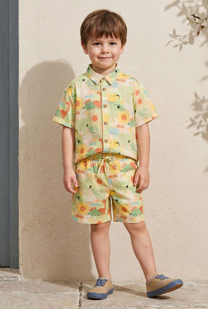 Juniors Collared Short Sleeves Shirt and Shorts Set with Tropical Print