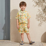 Juniors Collared Short Sleeves Shirt and Shorts Set with Tropical Print-undefined-image-1