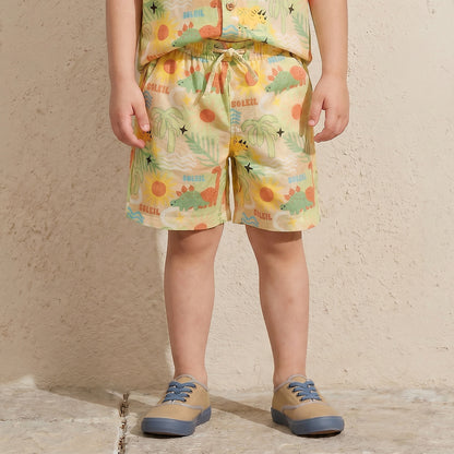 Juniors Collared Short Sleeves Shirt and Shorts Set with Tropical Print