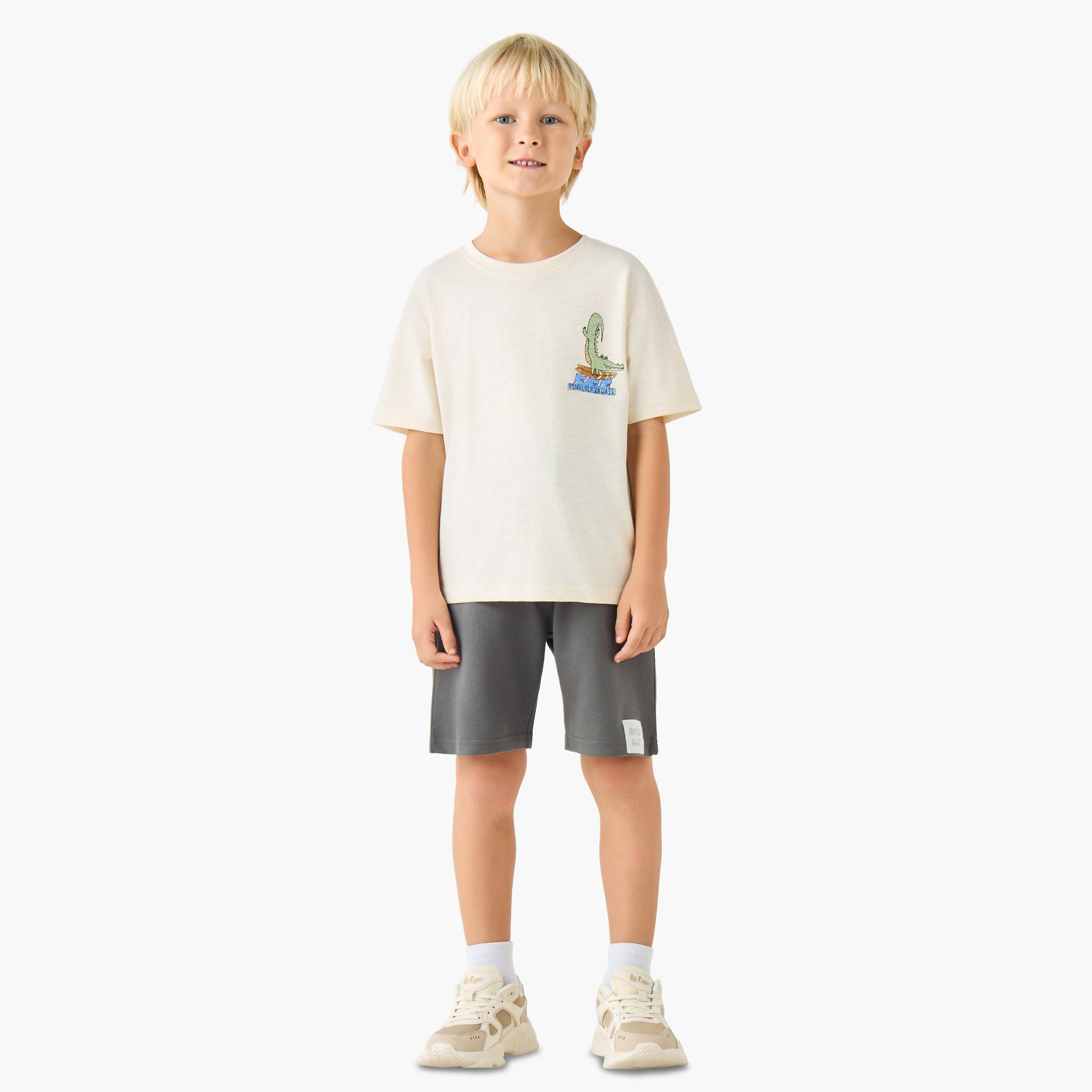 Juniors Crew Neck Short Sleeves T-shirt and Shorts Set with Drawstring Closure - Multicolour / 1-2 yrs
