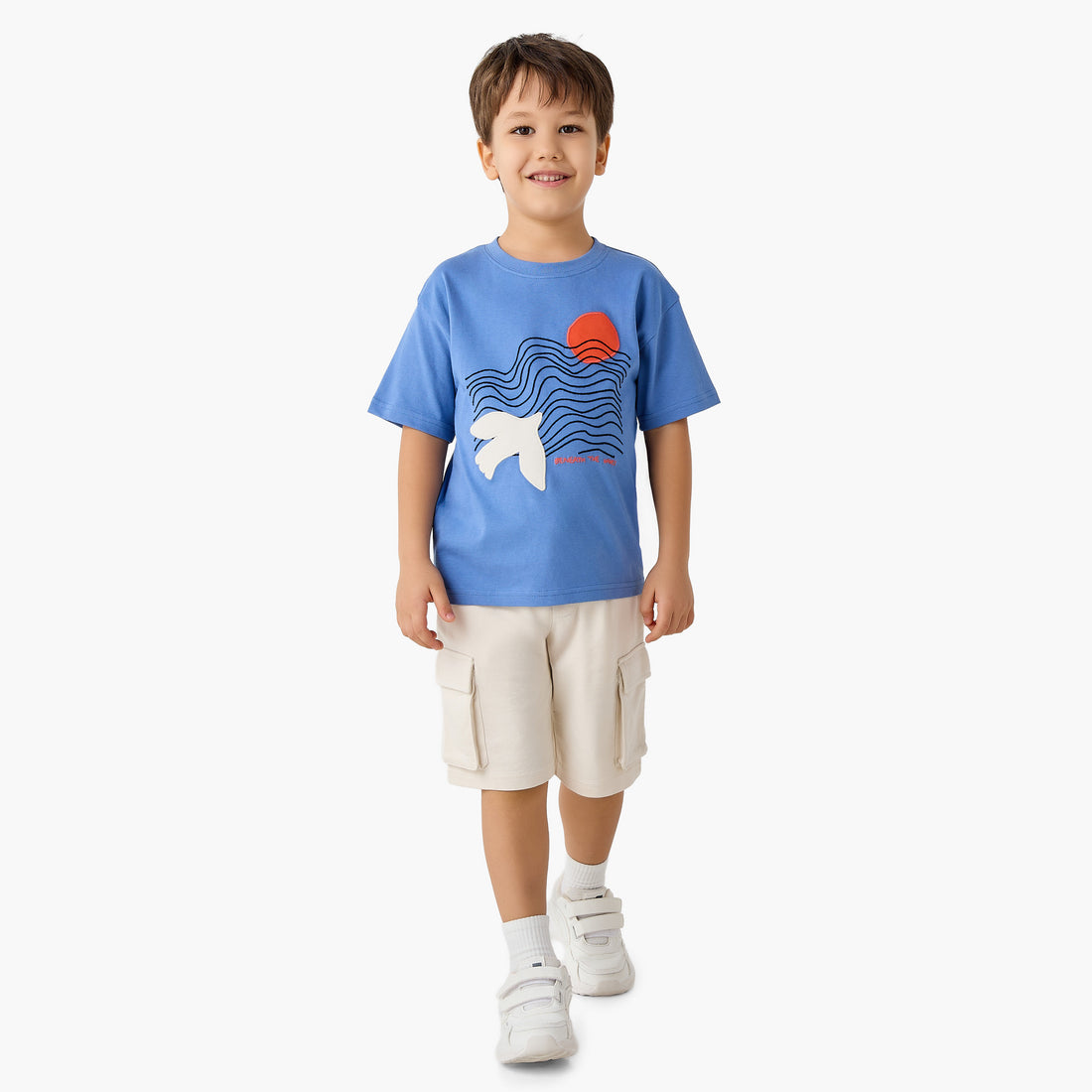 Juniors Crew Neck Short Sleeves T-shirt and Shorts Set with Embroidery - Multicolour / 2-3 yrs